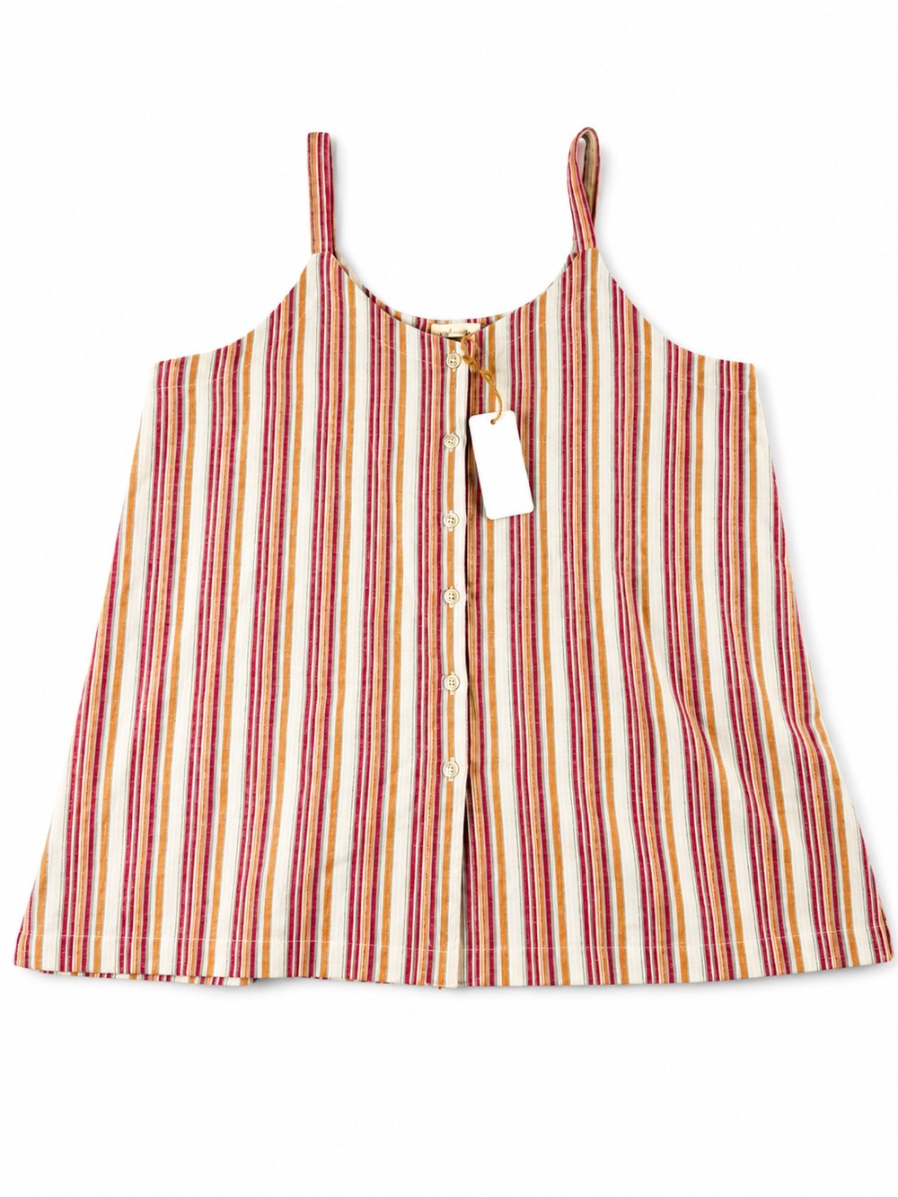 Boho Striped Button Front Tank‎ Top | Red Cream Mustard Pink Cami